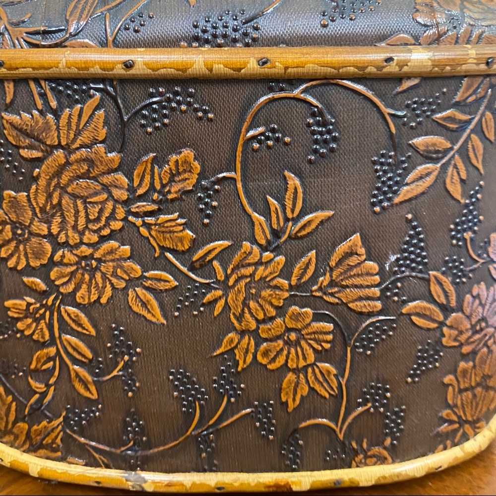 Wood purse box bag tooled floral Asian inspired small - Picture 4 of 16